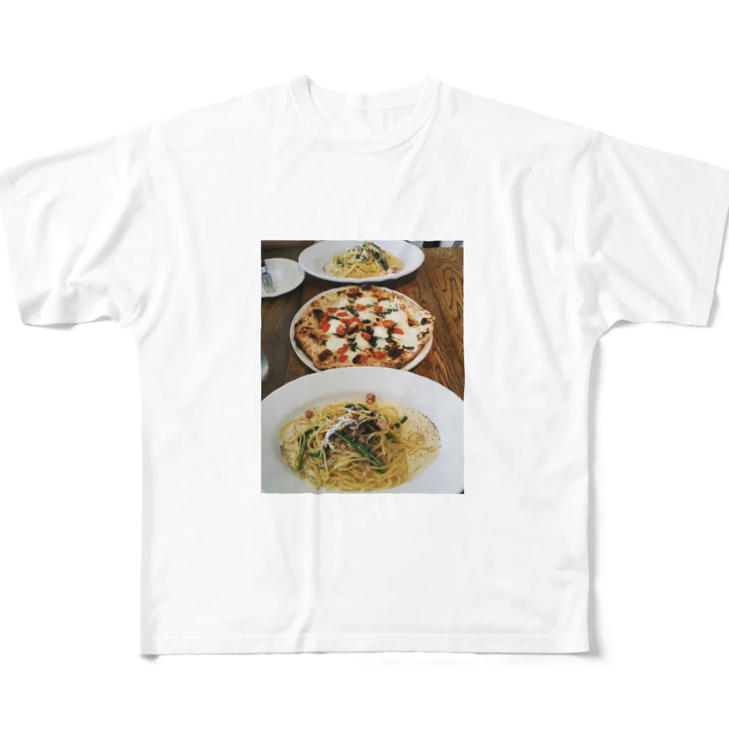 マレーロのパスタ・ピザ・パスタ フルグラフィックTシャツ