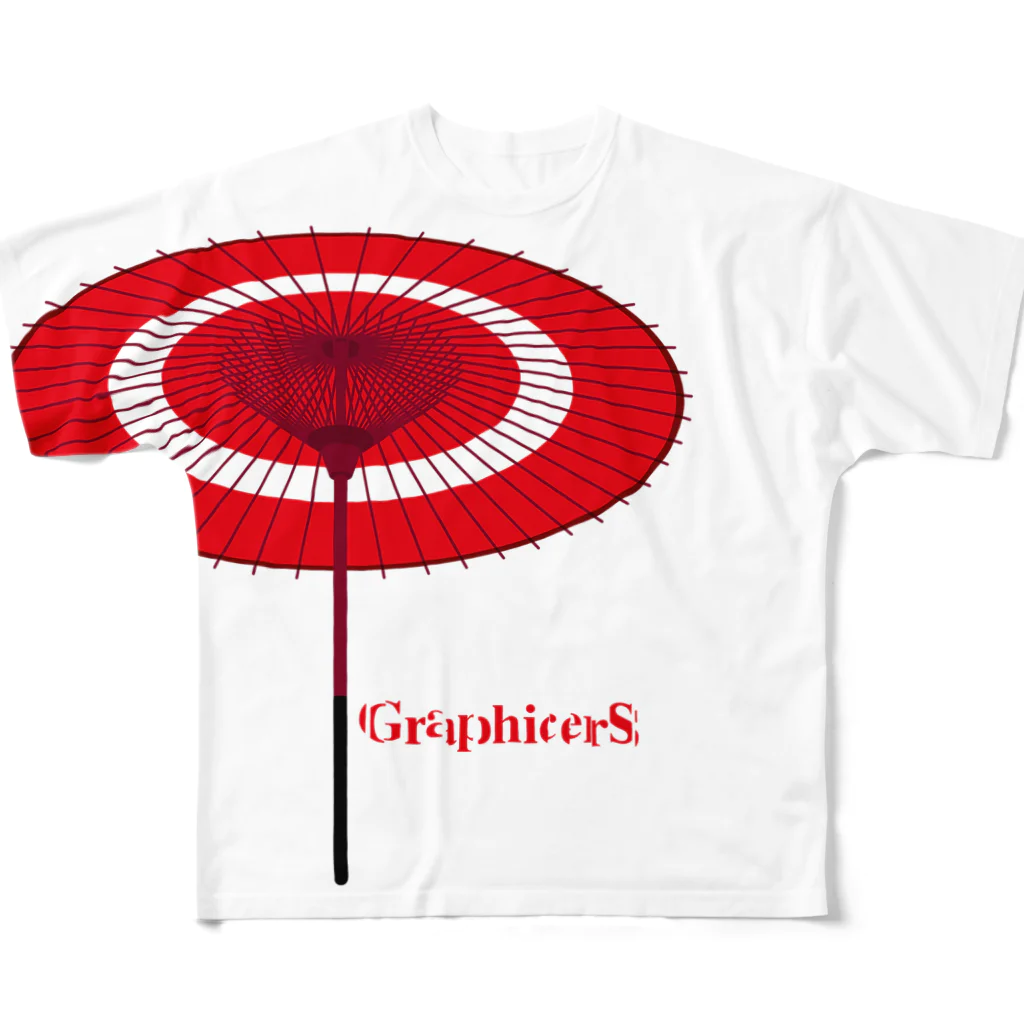 Graphicersの赤い傘 フルグラフィックTシャツ