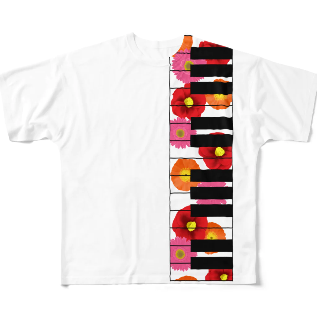 club221の花柄鍵盤 フルグラフィックTシャツ