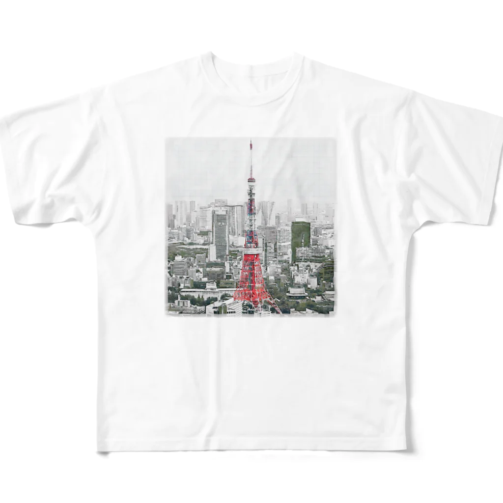 猿猫堂のTECHNOPOLIS_TOKIO All-Over Print T-Shirt