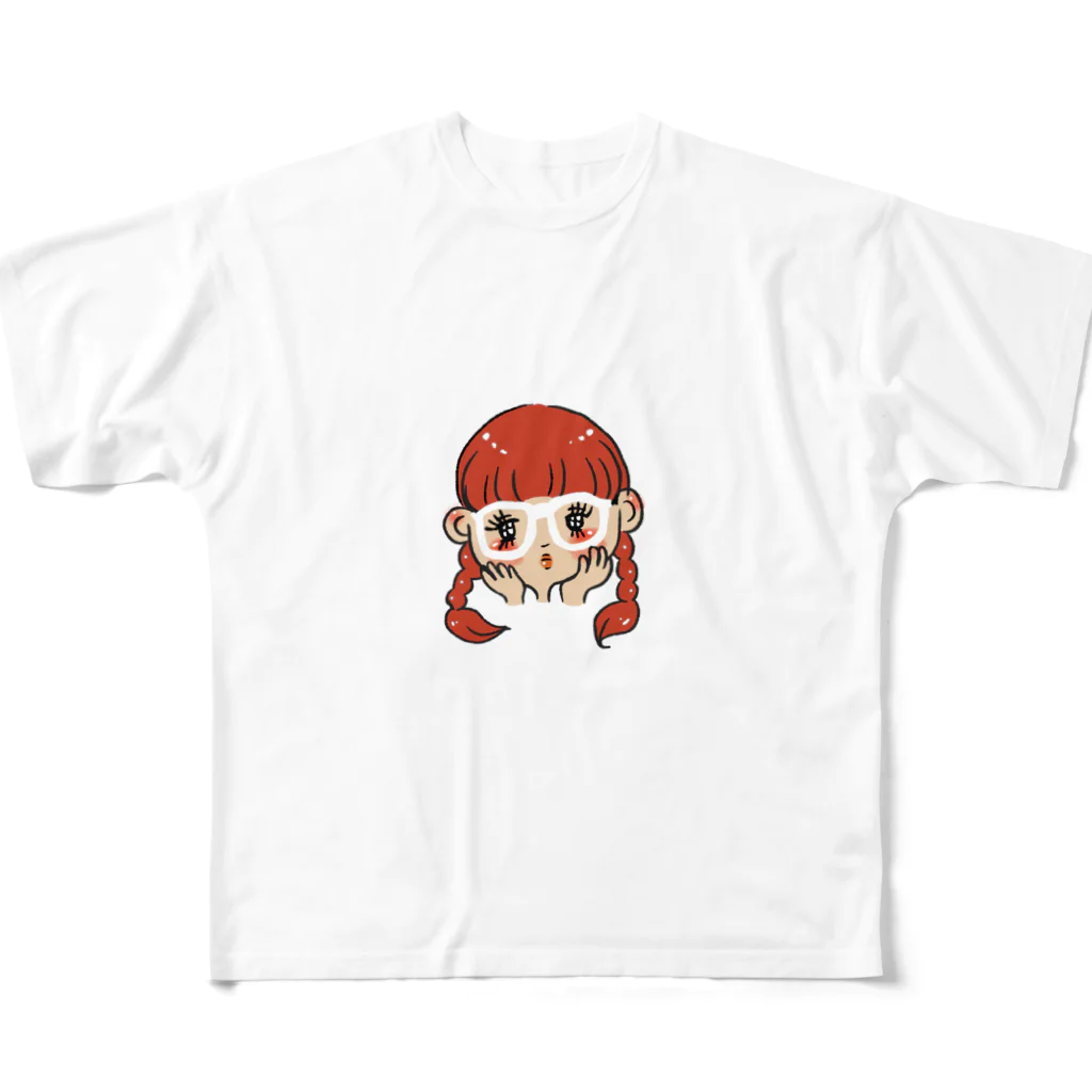 popokoroのメガネな女の子。 フルグラフィックTシャツ