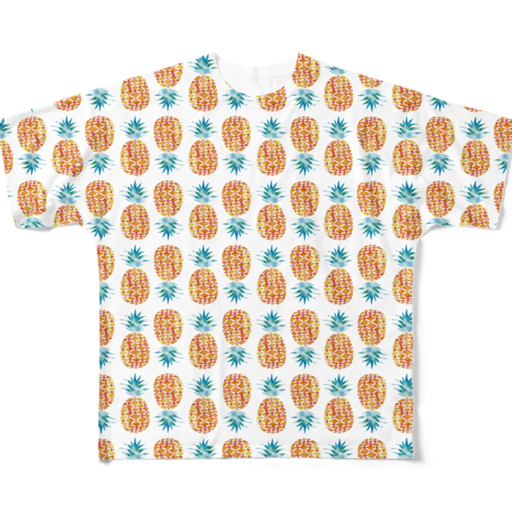 YUHEI Designの夏パイナップルいっぱい！ All-Over Print T-Shirt