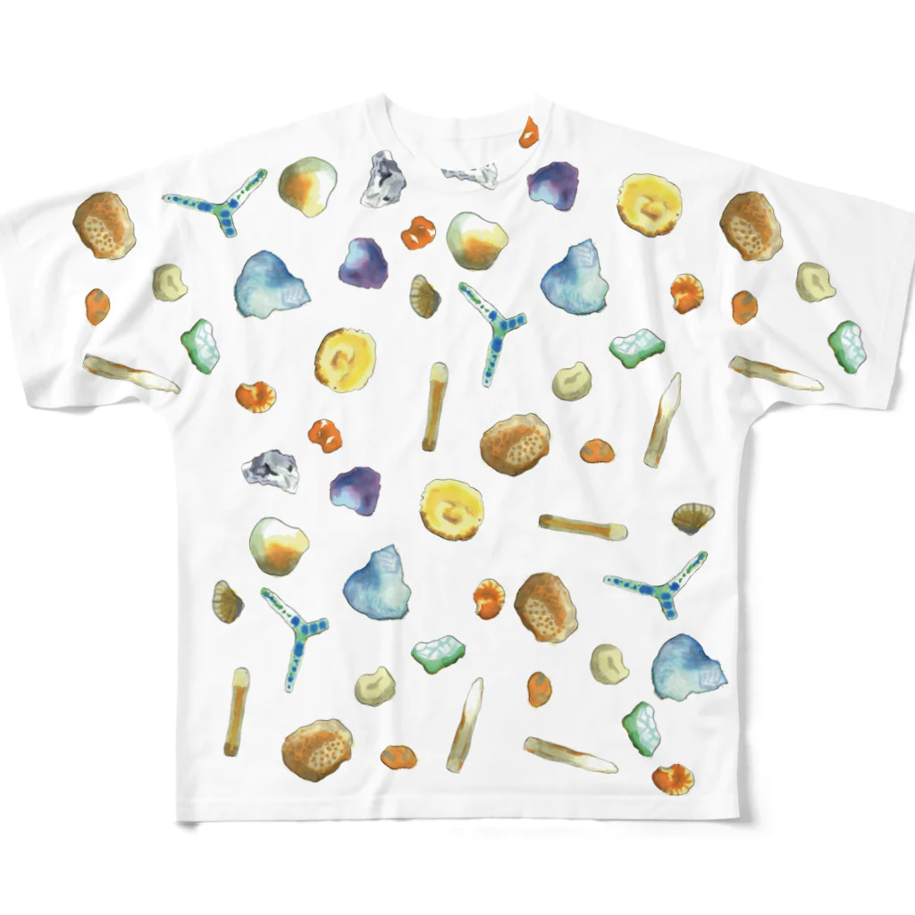 pulTの顕微鏡で見た砂粒や貝殻のイラスト All-Over Print T-Shirt