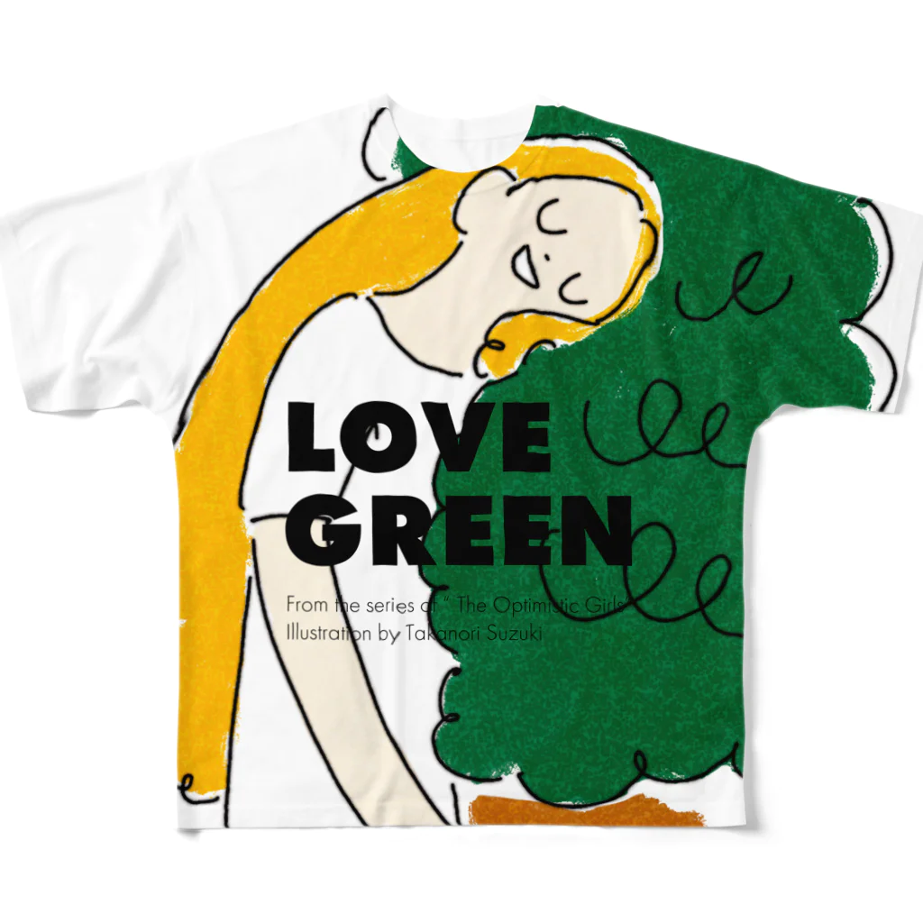 Takanori SuzukiのLOVE GREEN with logo フルグラフィックTシャツ