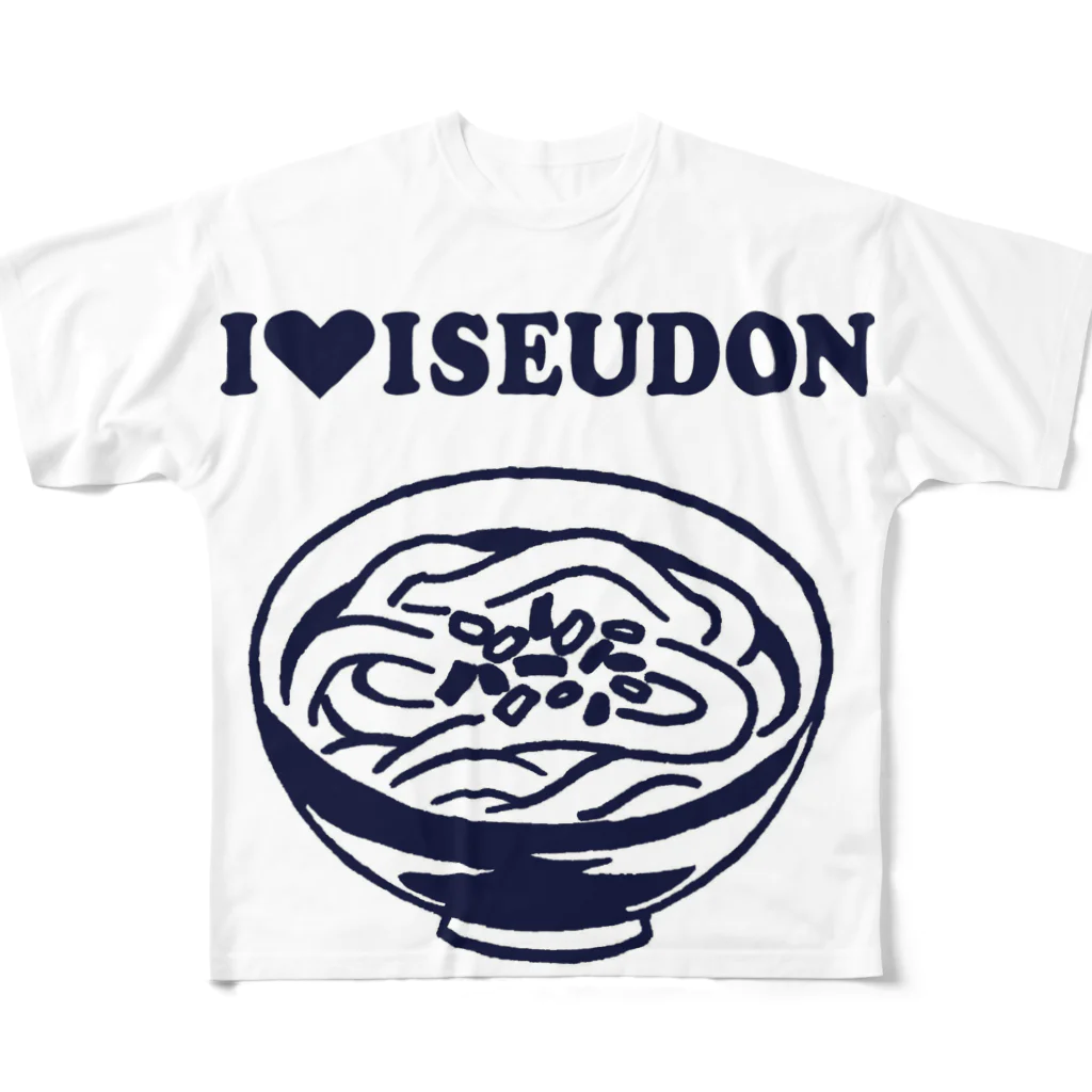 伊勢うどん友の会のI♥ISEUDONモノクロ（田上千晶） フルグラフィックTシャツ