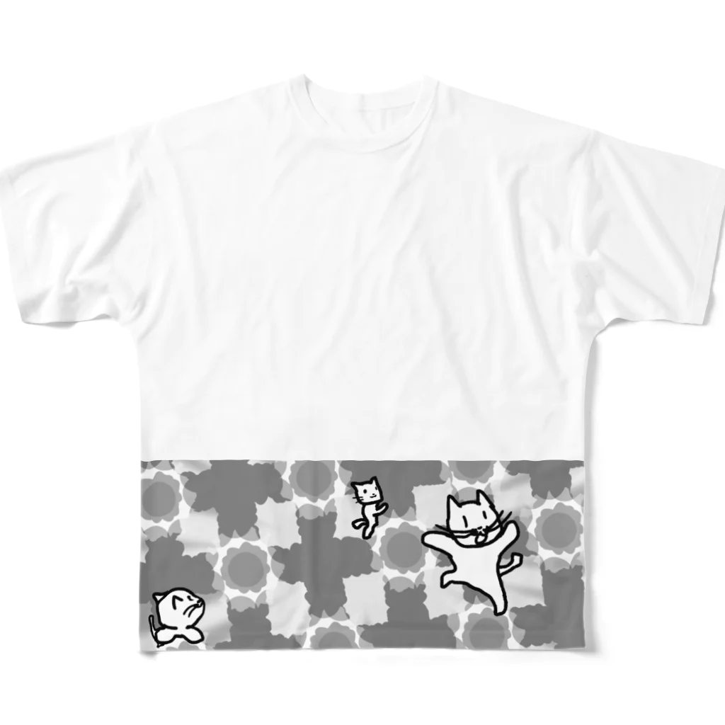 魚風商店のネコの遊び場〜シロクロ〜 All-Over Print T-Shirt