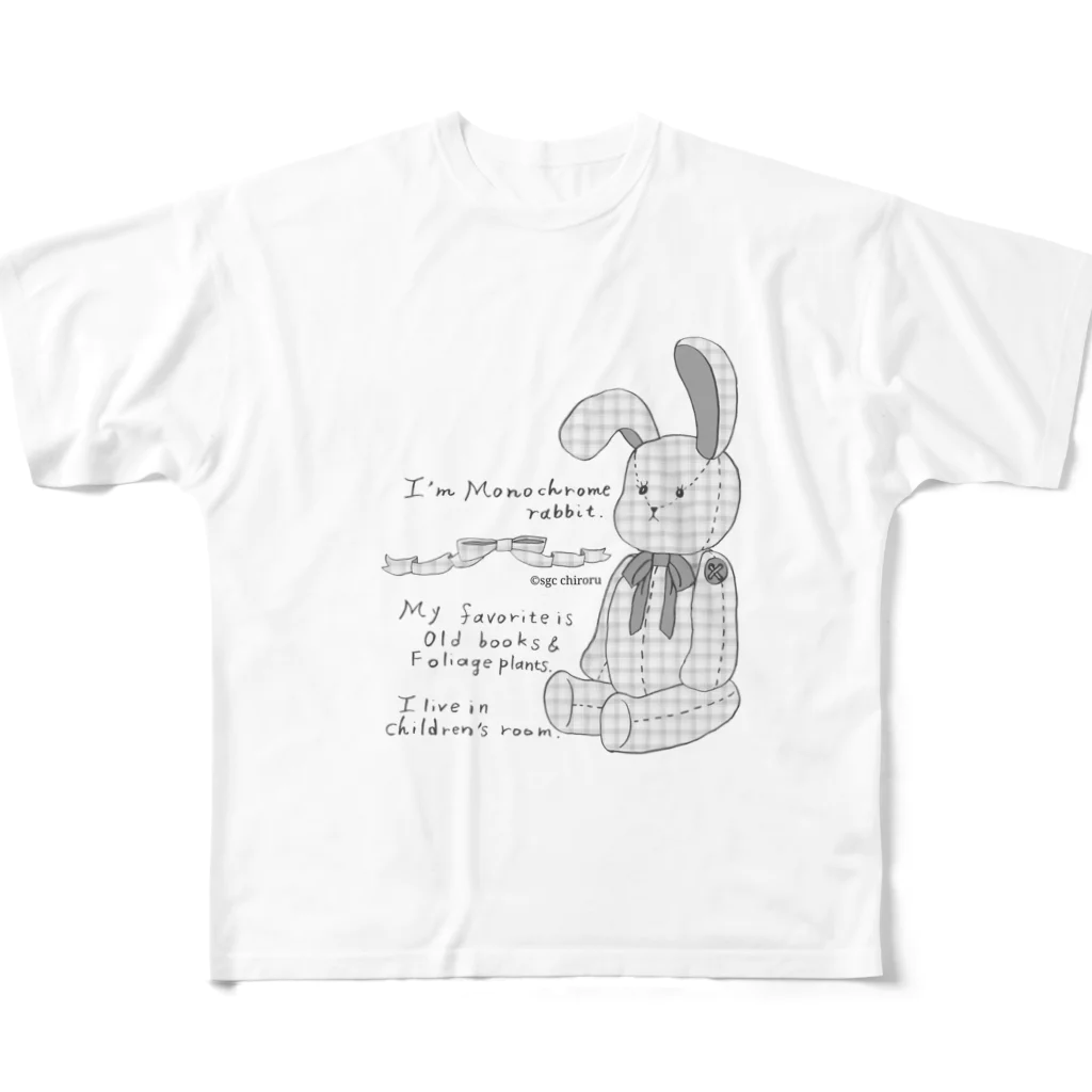 Sugar Ginger CookieのMonochrome rabbit. フルグラフィックTシャツ