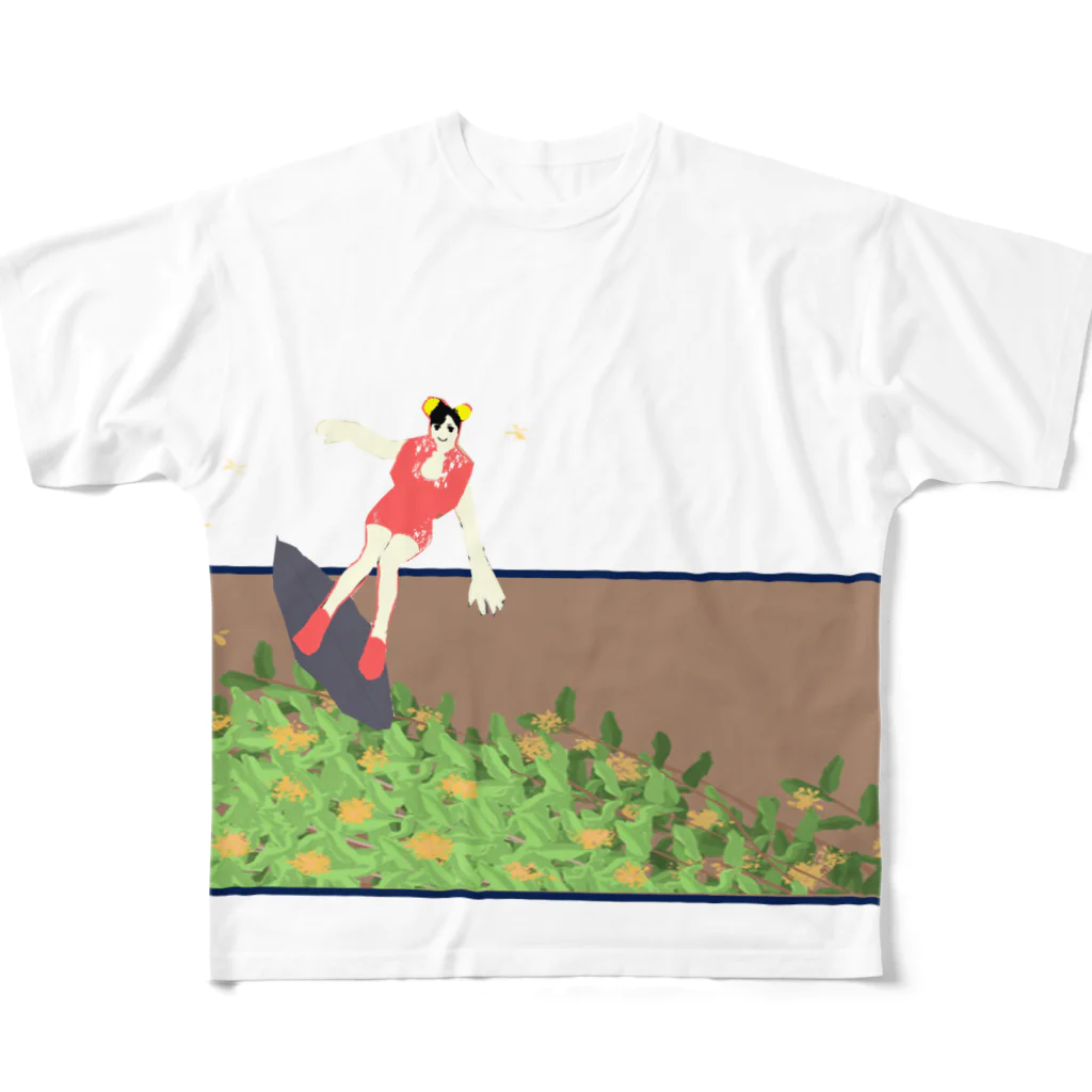 Danke Shoot Coffeeの金木犀衝浪少女 フルグラフィックTシャツ