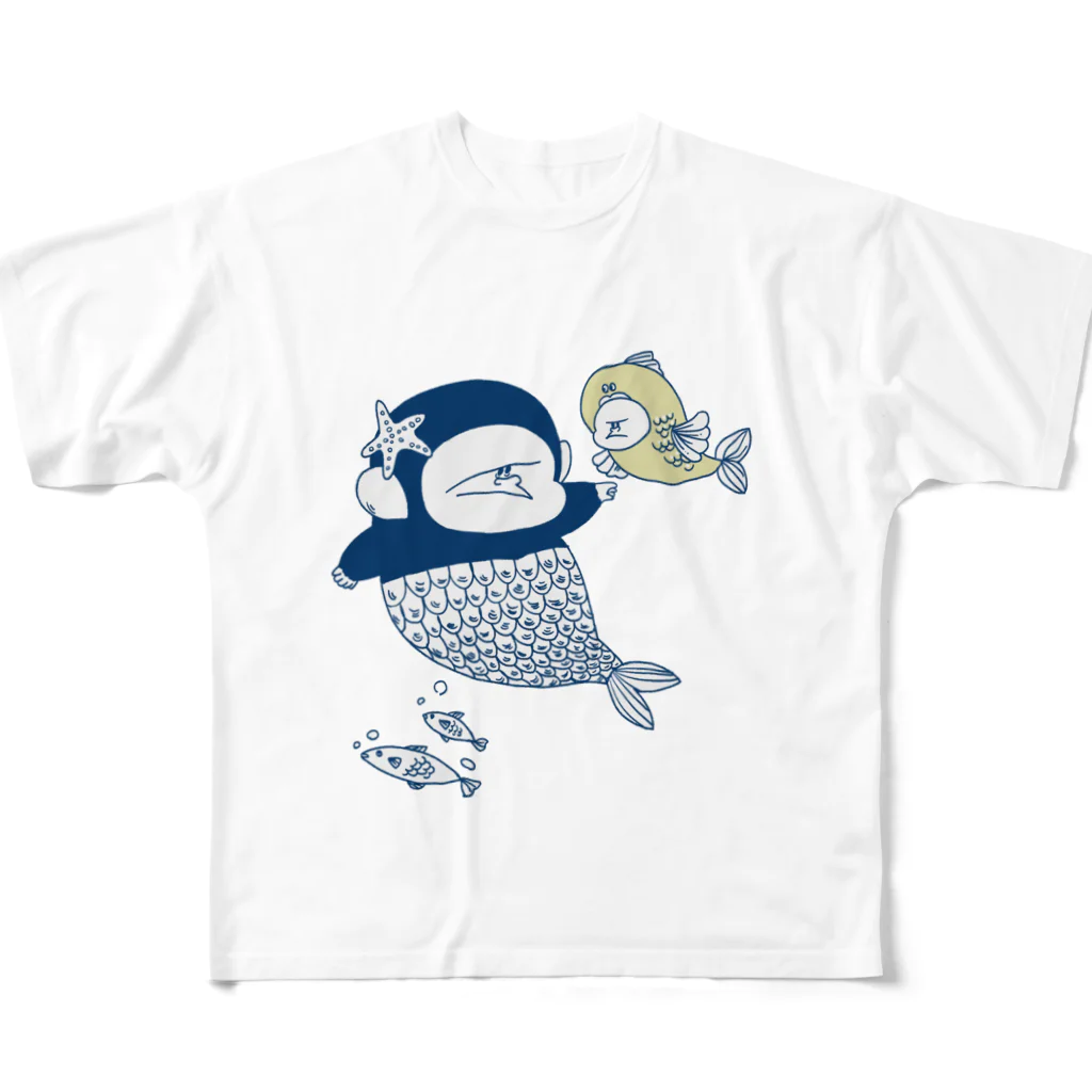 MINI BANANA ゴリラの親子のMINI BANANA 人魚 フルグラフィックTシャツ