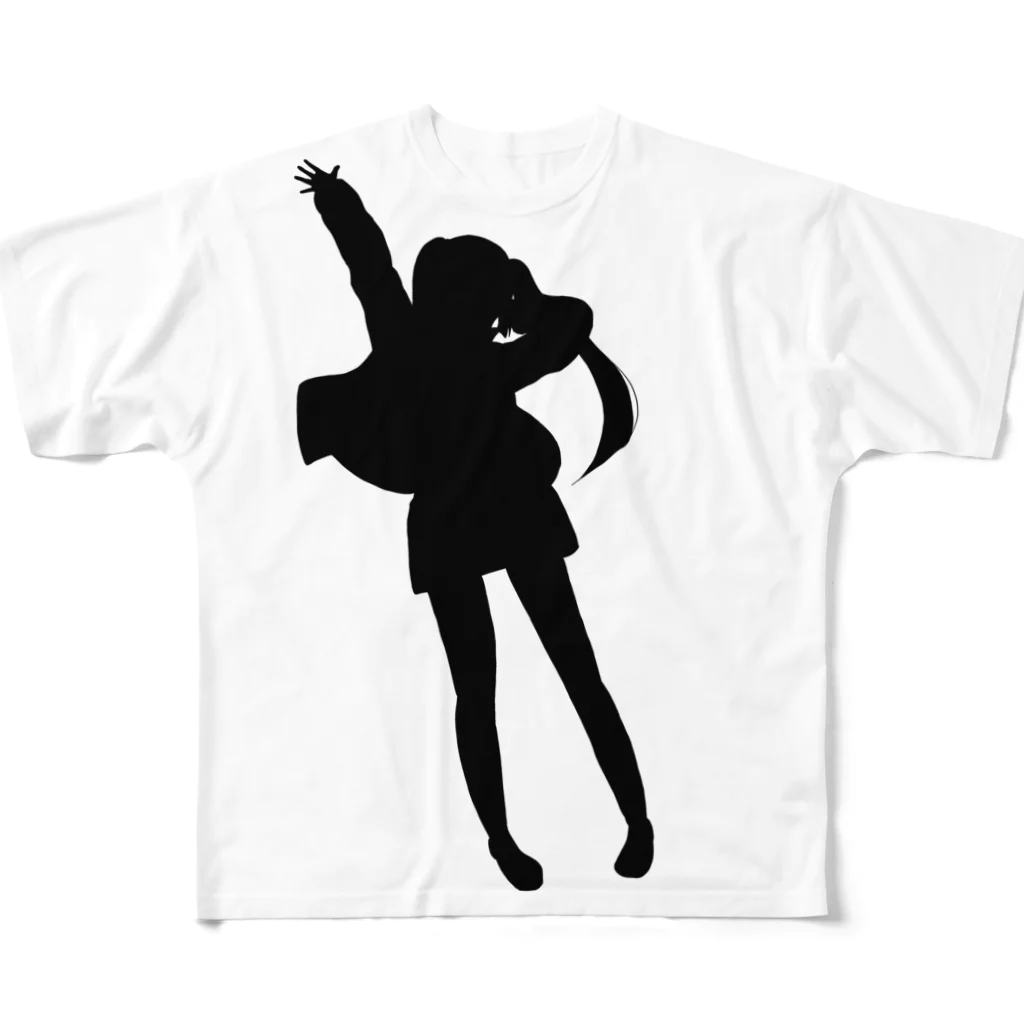 tatibana-tukiyoの橘月夜 シルエットTシャツ（黒 フルグラフィックTシャツ