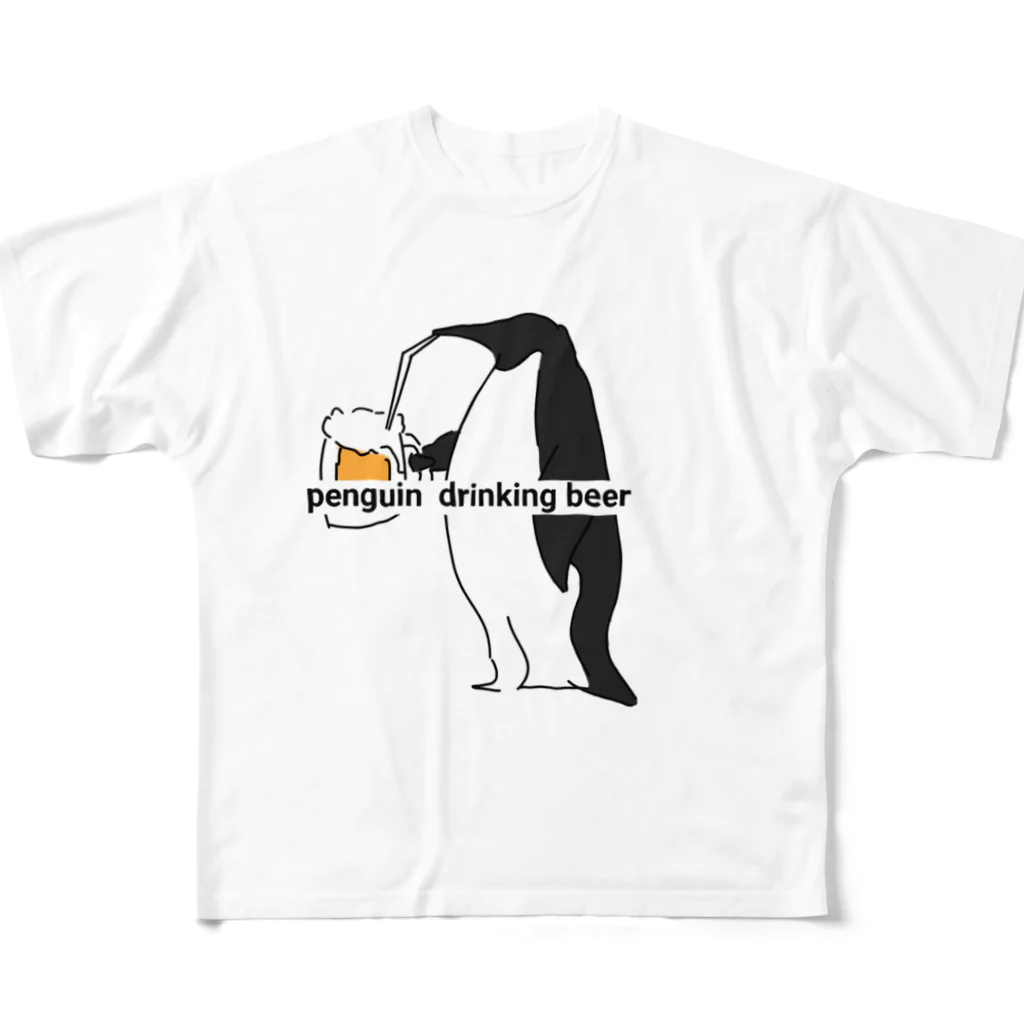 karaagekaraageのpenguin drinking beer フルグラフィックTシャツ