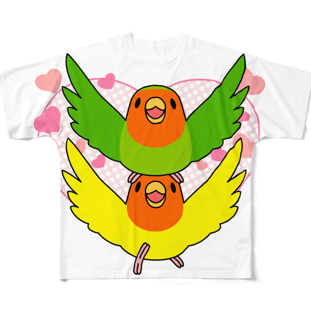 まめるりはことりのラブリーコザクラインコ【まめるりはことり】 フルグラフィックTシャツ