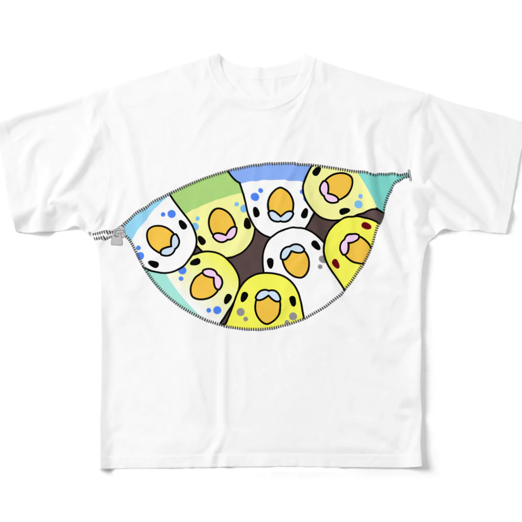 まめるりはことりの三密です！むちむちセキセイインコさん【まめるりはことり】 フルグラフィックTシャツ