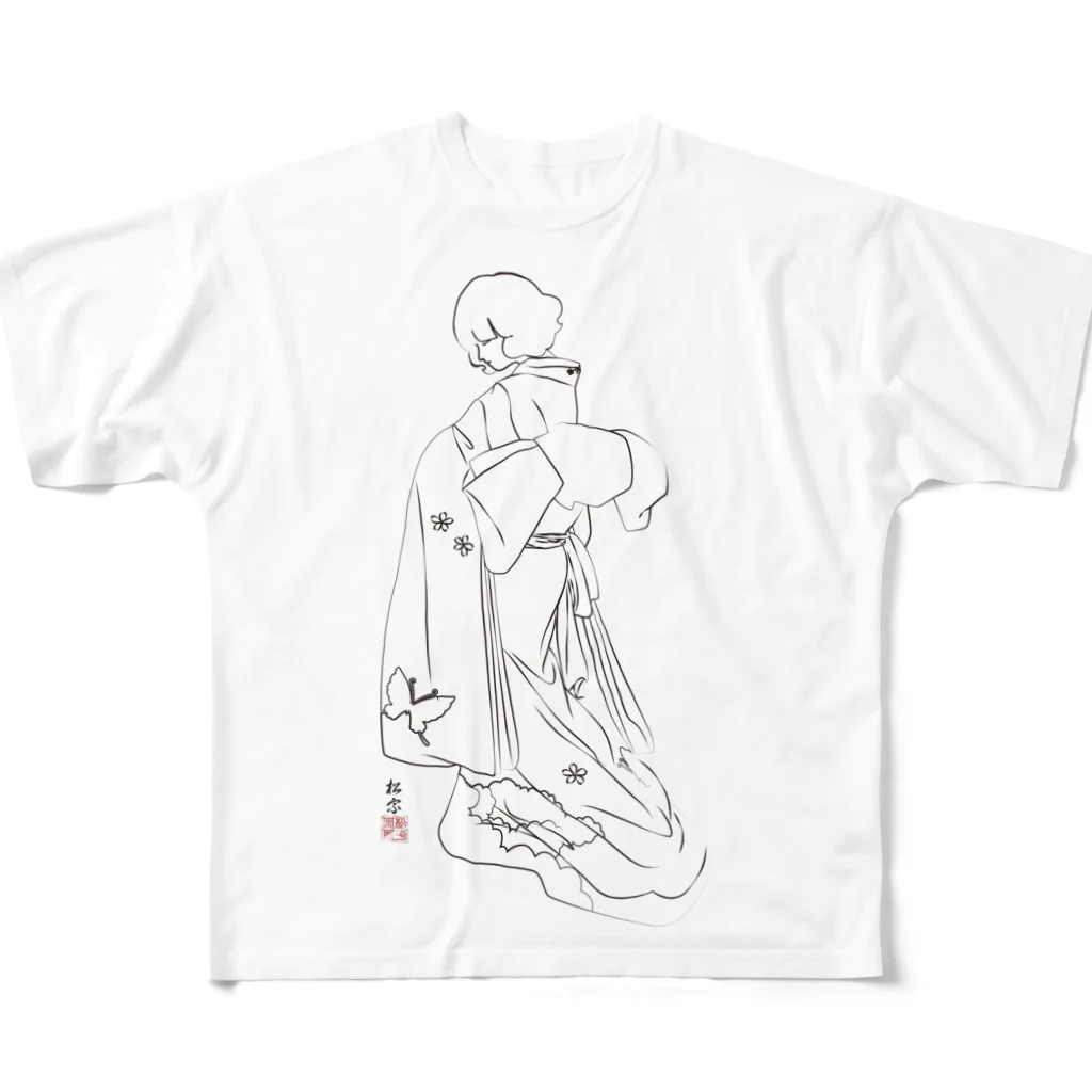 松や SUZURI店の今だけ値下げ中！　蝶の背中「線画バージョン」 All-Over Print T-Shirt