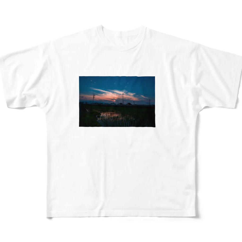 otakeの写真店の夕焼けの田んぼ All-Over Print T-Shirt