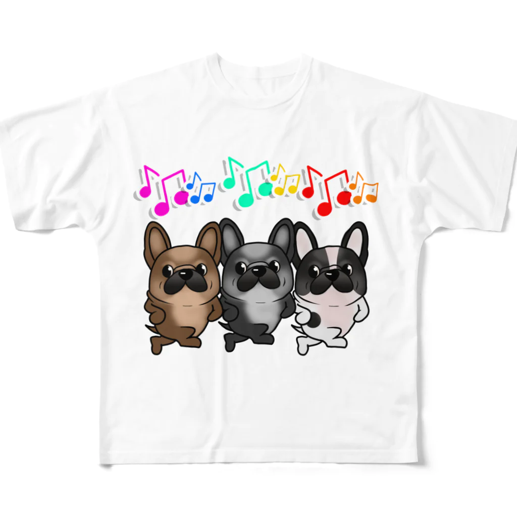 揺れるブヒ犬 Wiggly Pooch の踊るフレブル隊 All-Over Print T-Shirt