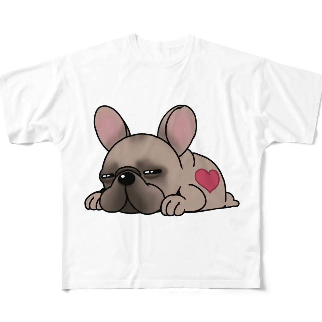 揺れるブヒ犬 Wiggly Pooch のふて寝のフレブル All-Over Print T-Shirt