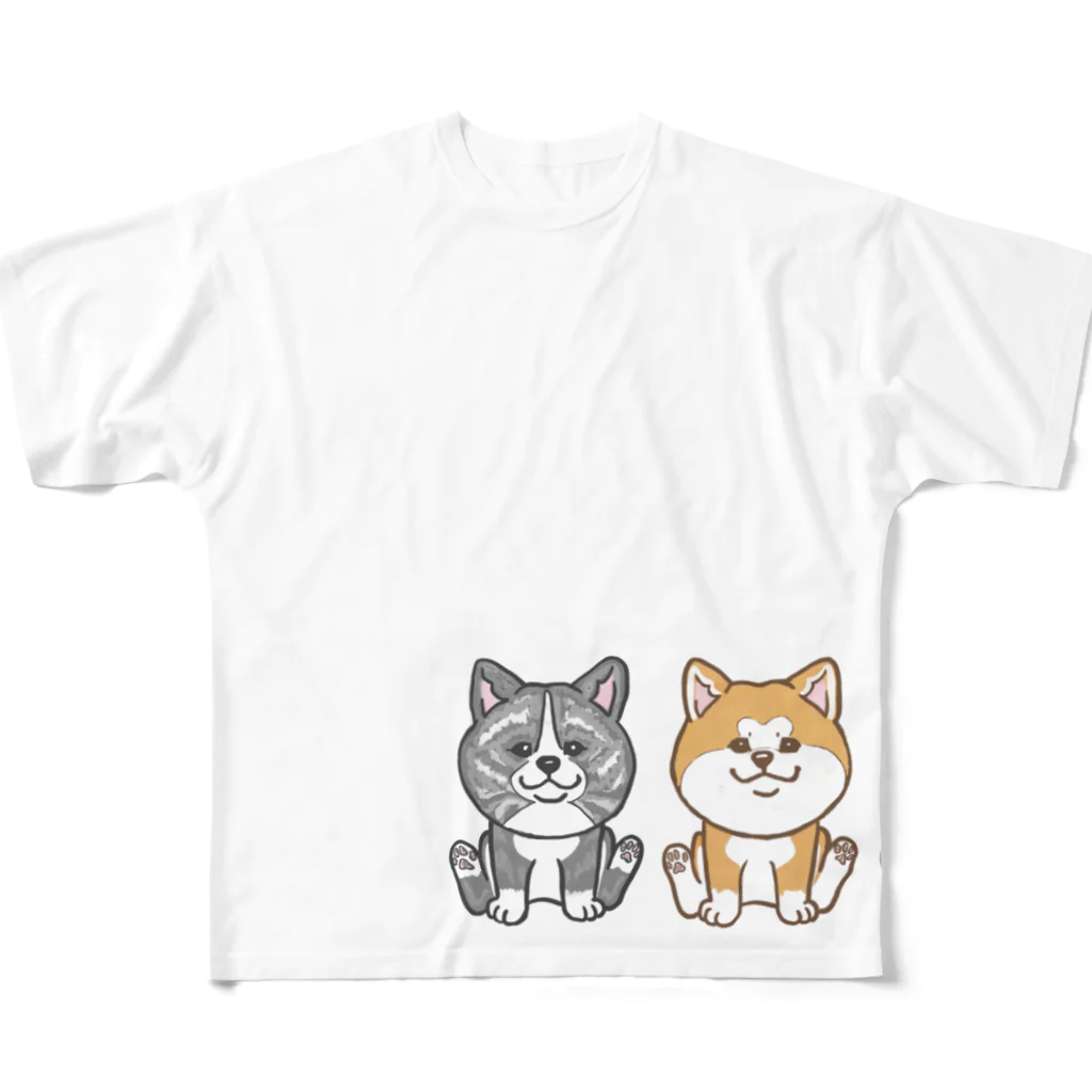 春風工房のおすわり秋田犬トリオ フルグラフィックTシャツ