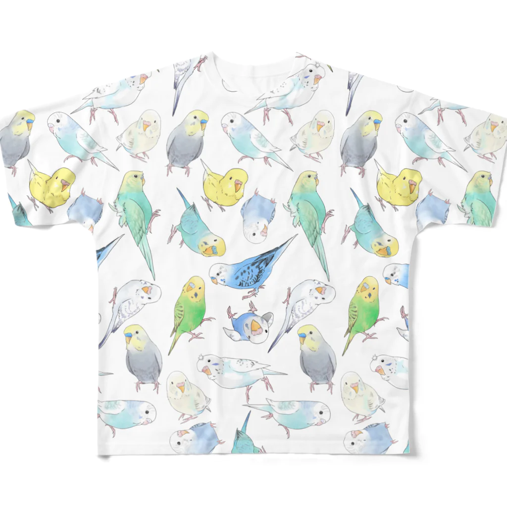 まめるりはことりのたくさんセキセイインコちゃん【まめるりはことり】 All-Over Print T-Shirt