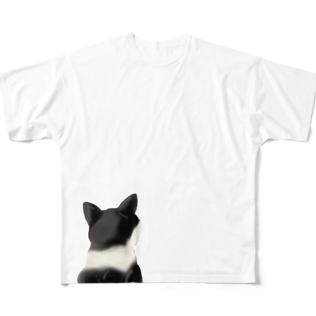 おとぼけ姉さんSHOPの鉢割れ猫のシルエット フルグラフィックTシャツ