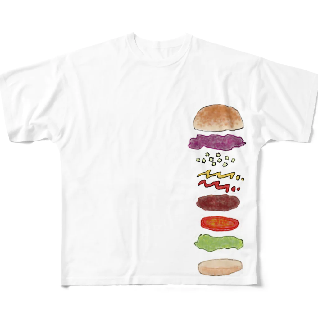 気ままに創作　よろず堂のハンバーガー All-Over Print T-Shirt