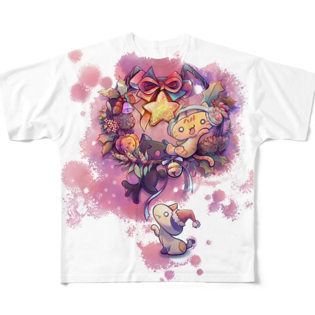 子葉＠イラスト依頼募集中の括弧いいネコ-クリスマス　背景透過ver All-Over Print T-Shirt