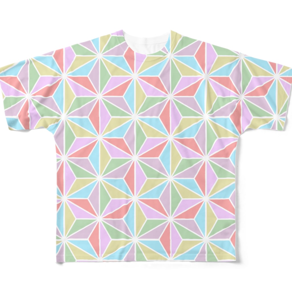 まりわのお店 HOSHIYAの脳内　　  万華鏡花火　和柄　繰り返す柄　の麻の葉 All-Over Print T-Shirt