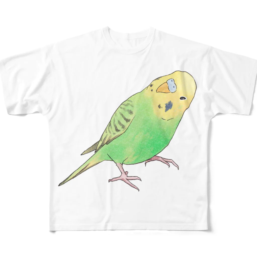 まめるりはことりの首傾げセキセイインコ　ピーちゃん【まめるりはことり】 All-Over Print T-Shirt