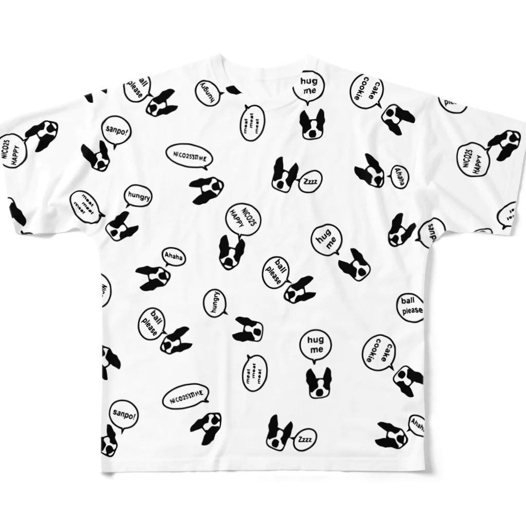 NICO25'S TIMEの吹き出しボストンテリア All-Over Print T-Shirt