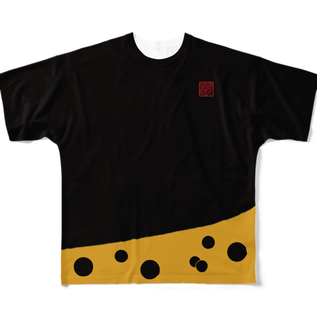 Rigelの富士御神火文黒黄羅紗陣羽織柄 フルグラフィックTシャツ