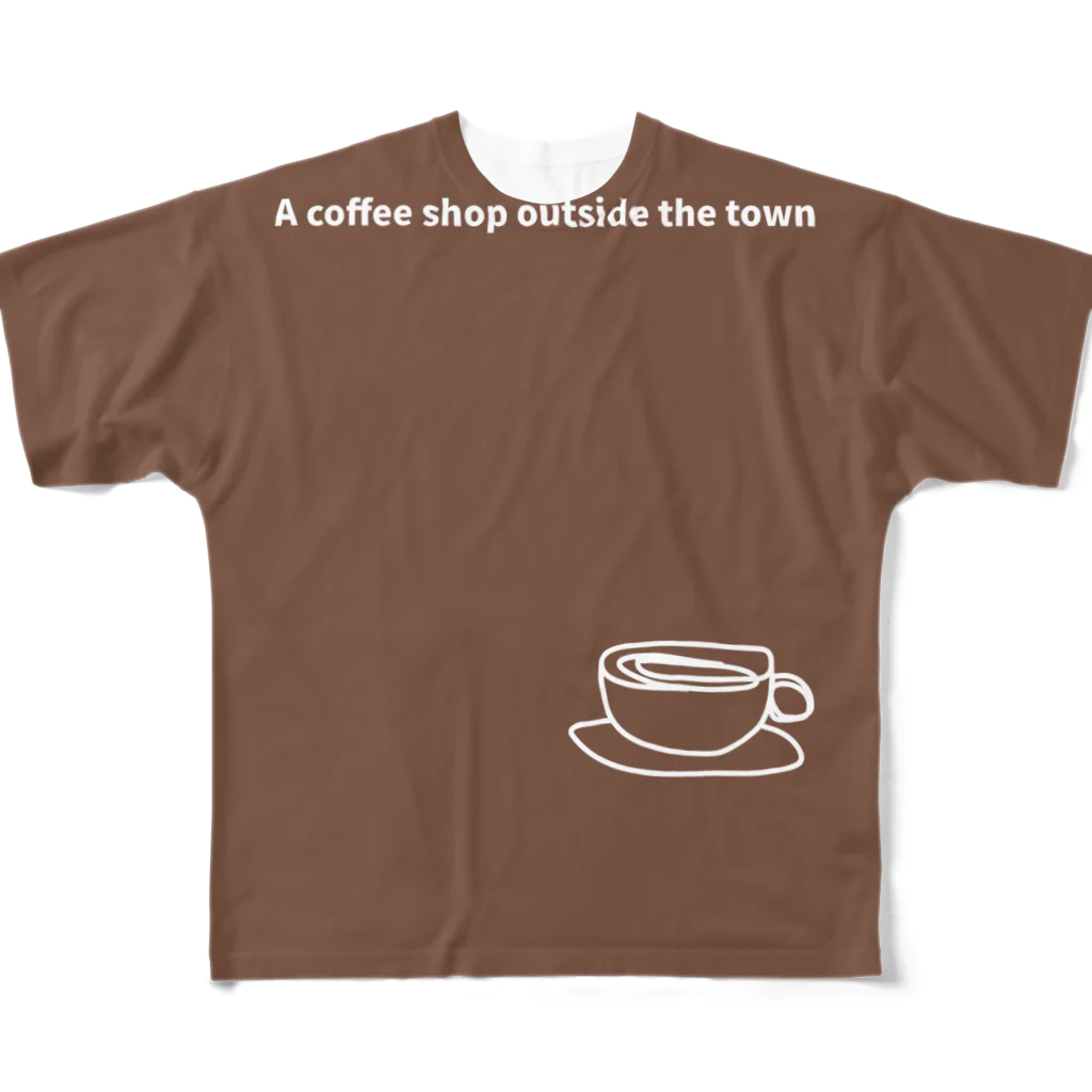 monochromeH2のA coffee shop outside the town All-Over Print T-Shirt