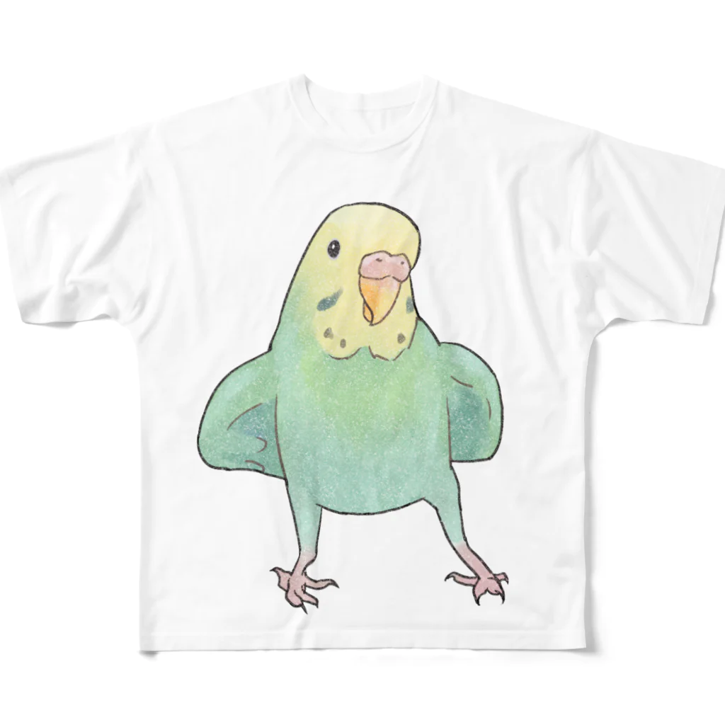 まめるりはことりの可愛いセキセイインコのミントちゃん【まめるりはことり】 フルグラフィックTシャツ