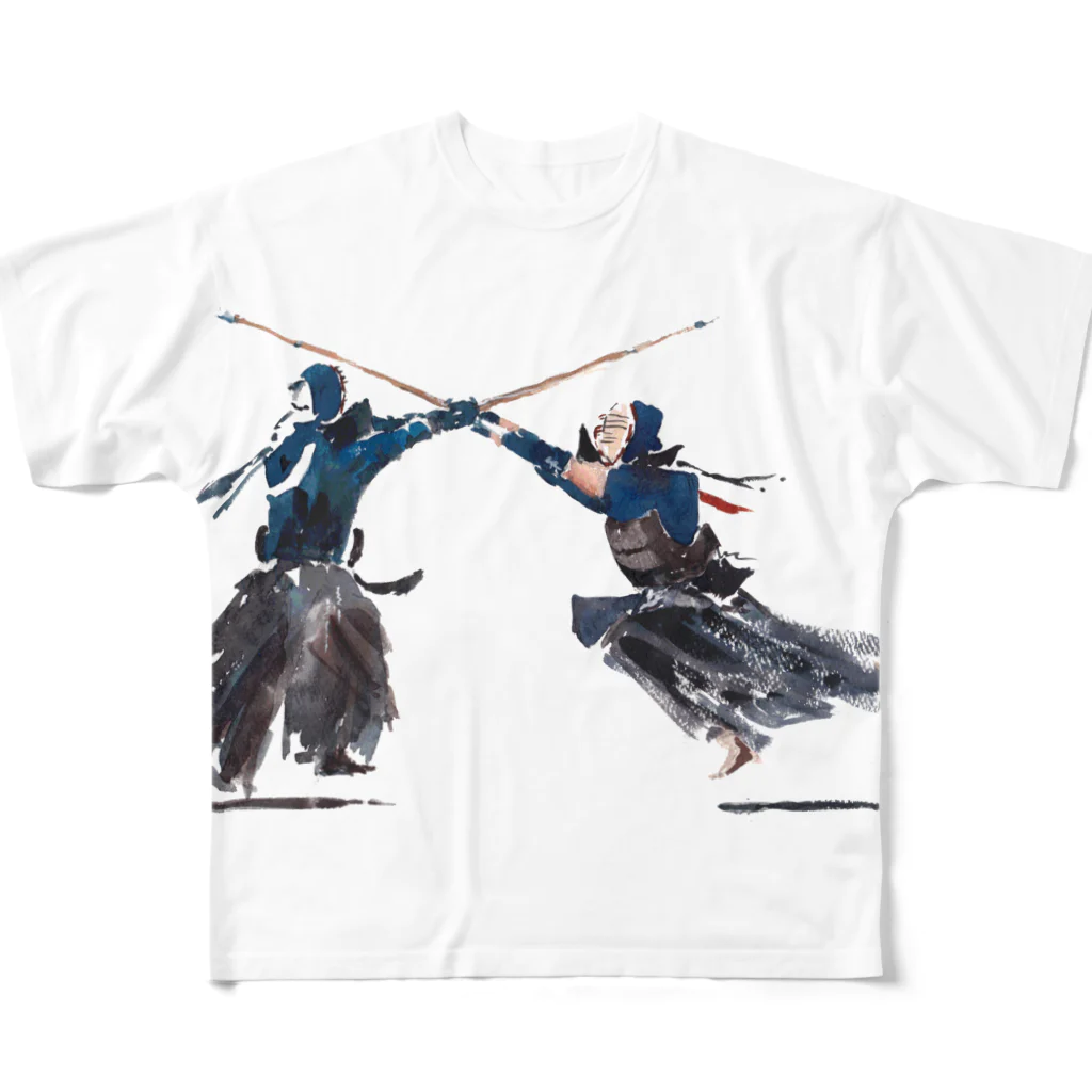 伊勢守 isenokami  剣道 x 日常  kendo inspired.のLife with Kendo (aimen) All-Over Print T-Shirt