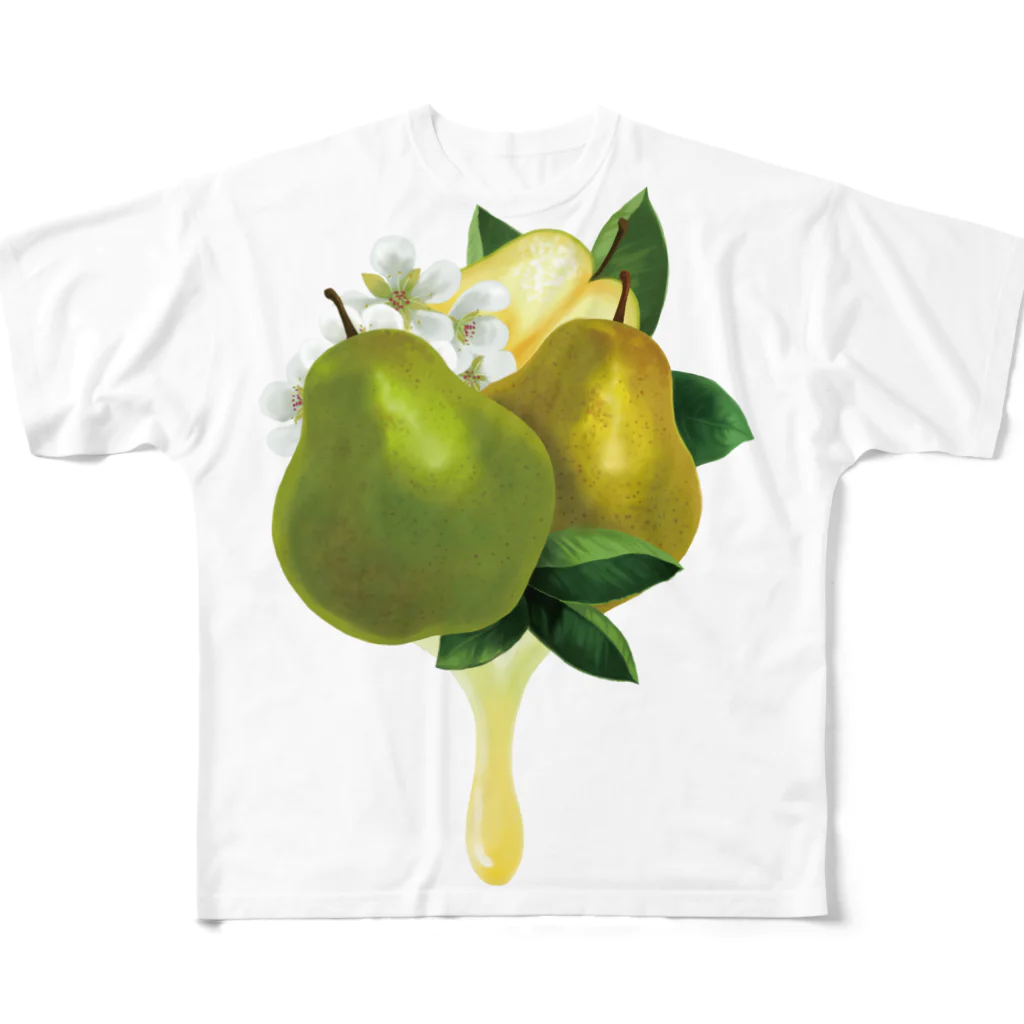 カワウソとフルーツの【forseasons】ラフランス All-Over Print T-Shirt