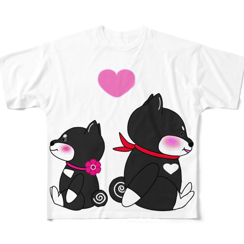 黒柴の梅吉でやんすのおててをつなぎたい季節に❤︎ フルグラフィックTシャツ