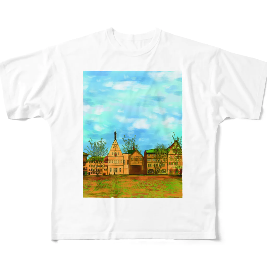 ふわりの絵画のような街（原色） フルグラフィックTシャツ