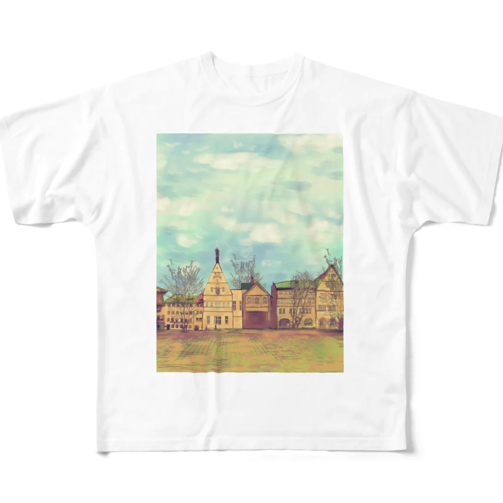 ふわりの絵画のような街（冬色） フルグラフィックTシャツ