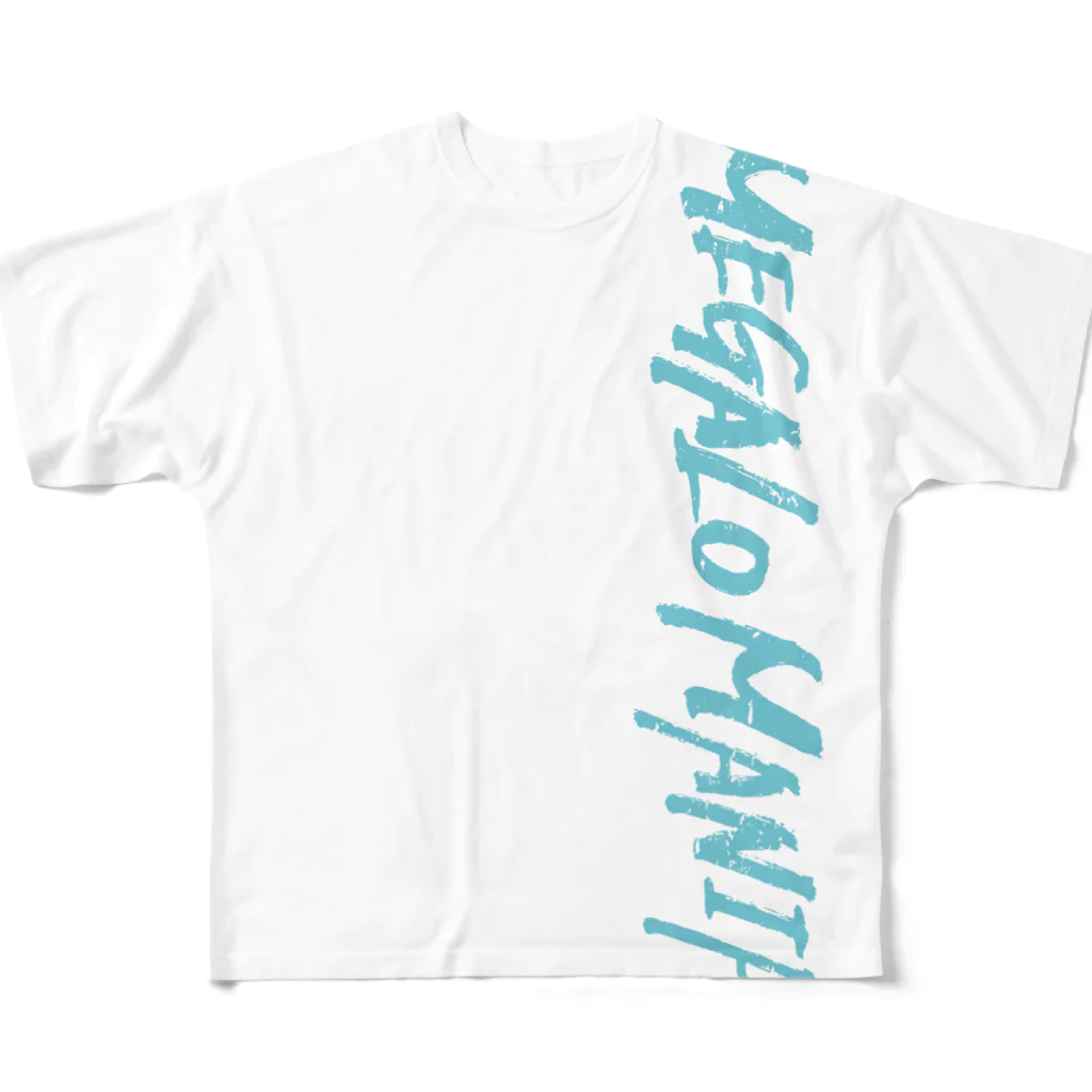 斬る'em ALL/DJつづきともみの【KJデザイン】MEGALO MANIA-005-WH #MGLMNA フルグラフィックTシャツ