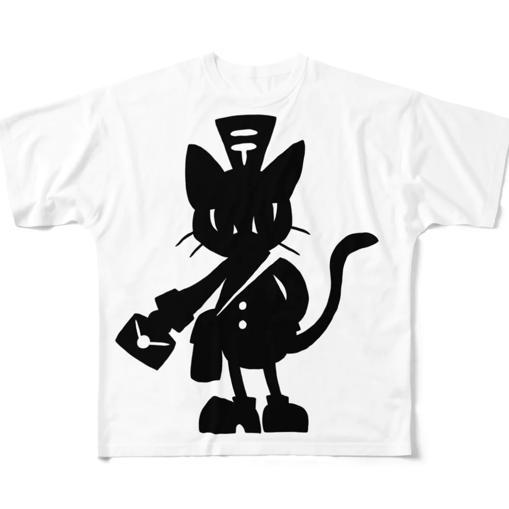 ぱくちのお店のクロネコの郵便屋さん All-Over Print T-Shirt