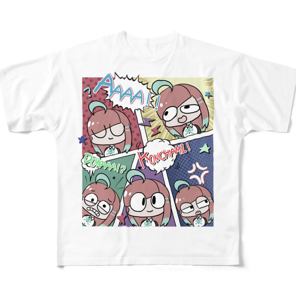 猫飯ちゃみのアメコミ風（ちょっとうすいカラー） フルグラフィックTシャツ