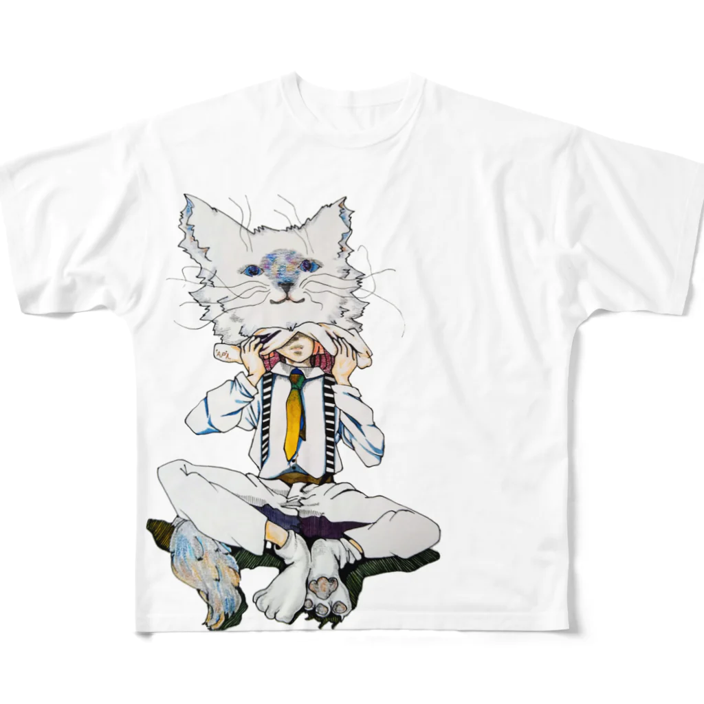 LsDF   -Lifestyle Design Factory-のチャリティー【ねこをかぶる·深くかぶる】 フルグラフィックTシャツ