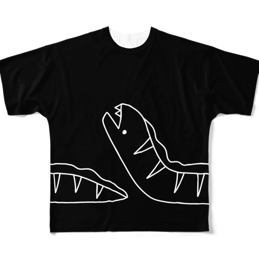 紫咲うにのながすぎるうつぼ つながり 黒 All-Over Print T-Shirt