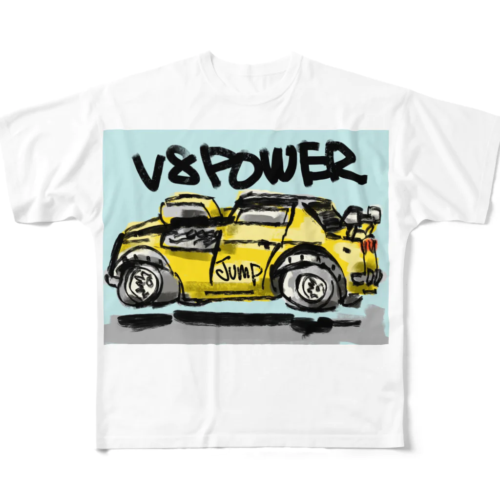 スタジオばんやのV8パワー フルグラフィックTシャツ