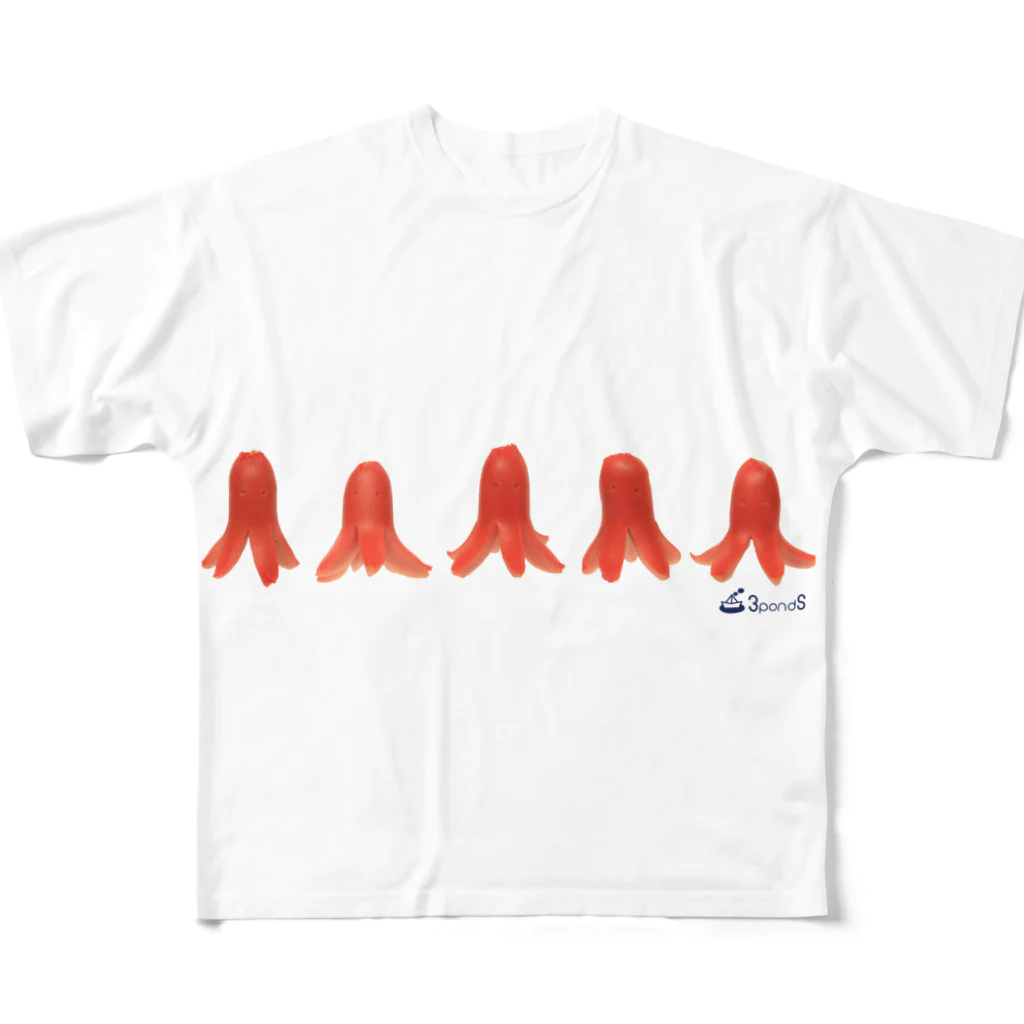 3pondSのタコ5 フルグラフィックTシャツ