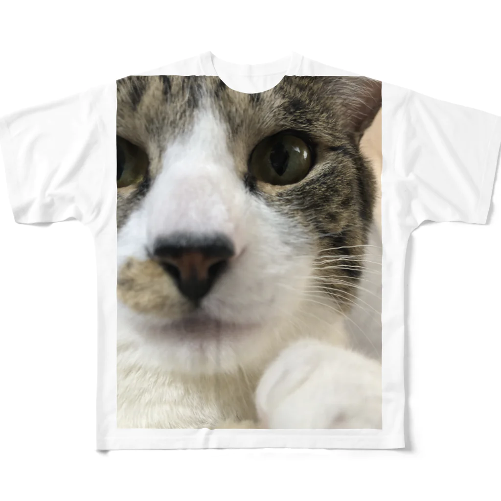 来栖ｱﾂﾑとむーの猫の鰤太郎が見ている フルグラフィックTシャツ