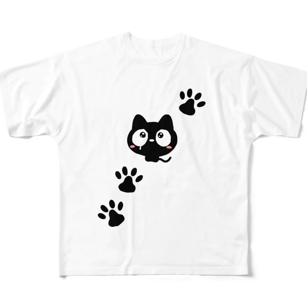 かたこのクロネコすたんぷ フルグラフィックTシャツ