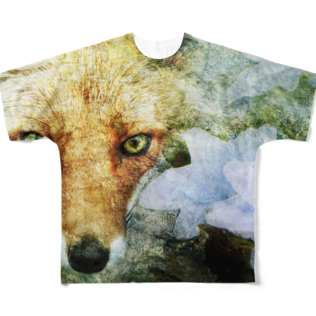 suparnaの狐と紫陽花 All-Over Print T-Shirt