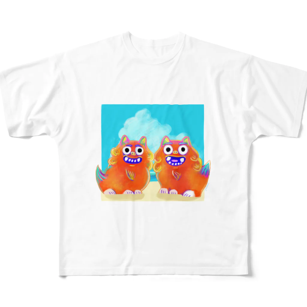 ハッピースマイルの[沖縄土産]シーサーと空と海 All-Over Print T-Shirt