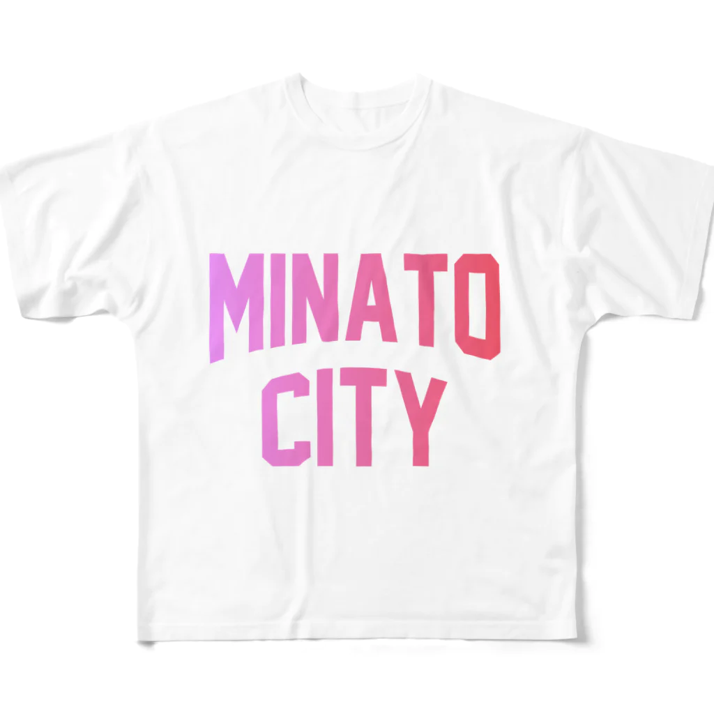 JIMOTO Wear Local Japanの港区 MINATO CITY ロゴピンク フルグラフィックTシャツ