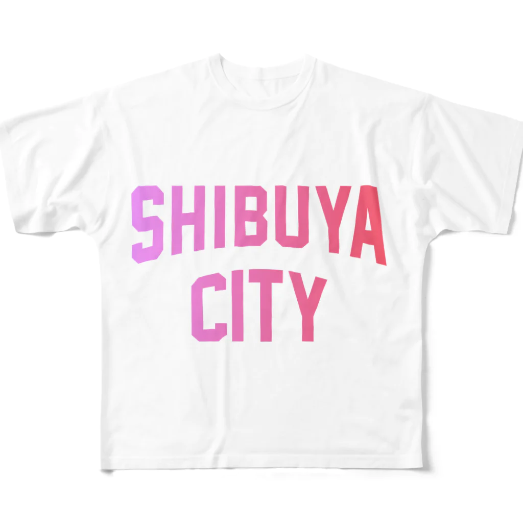 JIMOTO Wear Local Japanの渋谷区 SHIBUYA WARD ロゴピンク フルグラフィックTシャツ